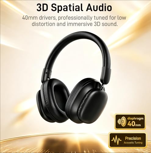 Bluetooth Headphones Over Ear, 75H Playtime Wireless Headphones with Microphone, Foldable Lightweight Headset with 3 EQ Modes, 3D Stereo Sound Low Latency for Travel Work Cellphone
