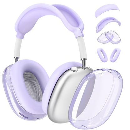 4 in 1 Set for AirPod Max Case Cover, Anti-Scratch Ear Pad Covers/Ear Cups Cover/Headband Cover, AirPod Max Covers Accessories for Apple AirPods Max (2020 Lightning /2024 USB-C)-Clear Purple - color: H-Purple