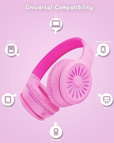 Wired Headphones with Microphone, K16 On-Ear Headphones for Kids with 3.5MM Jack, Foldable Stereo Bass Headphone for Teens School Amazon Kindle, Fire, Chromebook, Tablet (Pink Red)