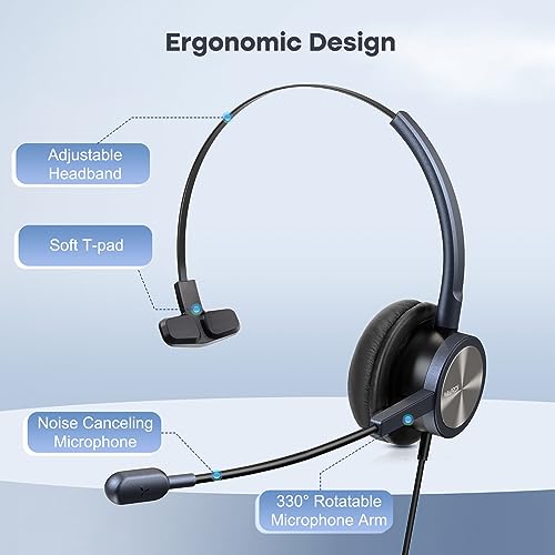 MAIRDI Phone Headset with RJ9 Jack & 3.5mm Connectors for Call Center Office Deskphone Cell Phone PC Laptop, Landline Telephone Headset with Microphone Noise Canceling for Polycom Avaya Nortel - style: Mono