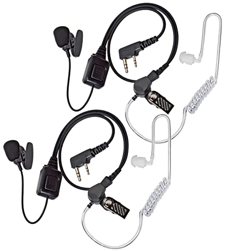 One Wire Walkie Talkies Earpiece with Mic Push to Talk (PTT) Mic 2 Pin Acoustic Tube Headset for Universal 2 Pin Baofeng UV-5R Retevis Kenwood Puxing Wouxun 2 Way Radio(Pack of 2)