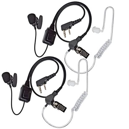 One Wire Walkie Talkies Earpiece with Mic Push to Talk (PTT) Mic 2 Pin Acoustic Tube Headset for Universal 2 Pin Baofeng UV-5R Retevis Kenwood Puxing Wouxun 2 Way Radio(Pack of 2)