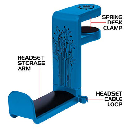 ENHANCE PC Gaming Headphone Holder - Desk Headphone Hanger Esports Headset Holder with Adjustable 360 Rotation, Under Desk Headphone Hook Clamp, Universal Fit, & Built in Cable Clip Organizer - Blue - color: blue