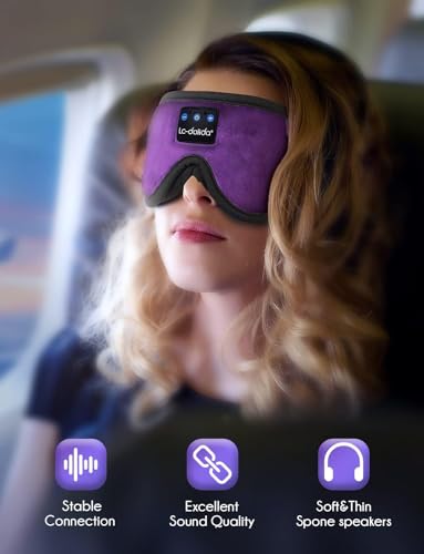 LC-dolida Sleep Headphones, Sleep Mask Bluetooth Wireless Music Eye Mask, Sleeping Headphones for Side Sleepers Sleep Mask with Bluetooth Headphones Ultra-Thin Stereo Speakers Perfect for Sleeping - color: Classical Purple