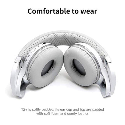 Bluedio T2 Plus Turbine Wireless Bluetooth Headphones with Mic/Micro SD Card Slot/FM Radio (White) - color: White, size: 186x85x200mm, style: closed-back