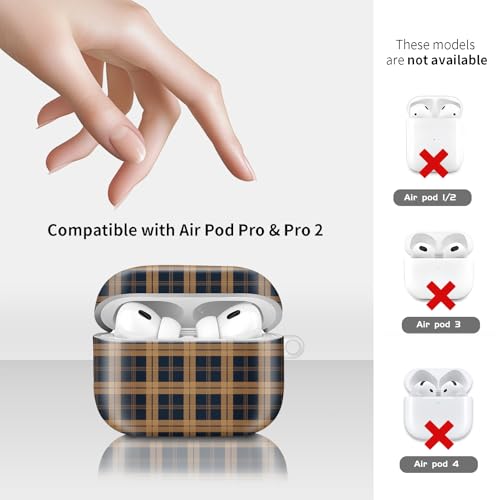 Compatiable for AirPod Pro 2nd/1st Generation Case,Lightweight & Durable Resistant Hard Case with Keychain,Stylish Design AirPod Case Cover for Women(Navy Blue Plaid) - color: Navy Blue Plaid