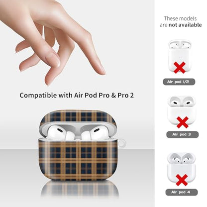 Compatiable for AirPod Pro 2nd/1st Generation Case,Lightweight & Durable Resistant Hard Case with Keychain,Stylish Design AirPod Case Cover for Women(Navy Blue Plaid) - color: Navy Blue Plaid