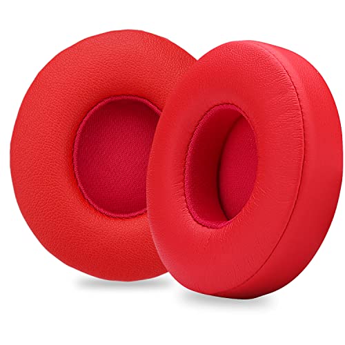 Replacement Ear Pads for Beats Solo 2 and Solo 3 Headphones, Red | Solo2 & Solo3 Earpads Cushions with Noise Isolation Memory Foam and Softer Protein Leather - color: Red