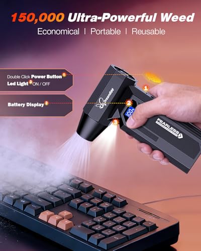 DreamBee Compressed Air Duster, 150000RPM Super Power Electric Air Duster with LED Display, 4-Gear Rechargeable Air Blower with LED Light, Cordless Turbo Fan for Computer, Keyboard, Car, Home, Outdoor