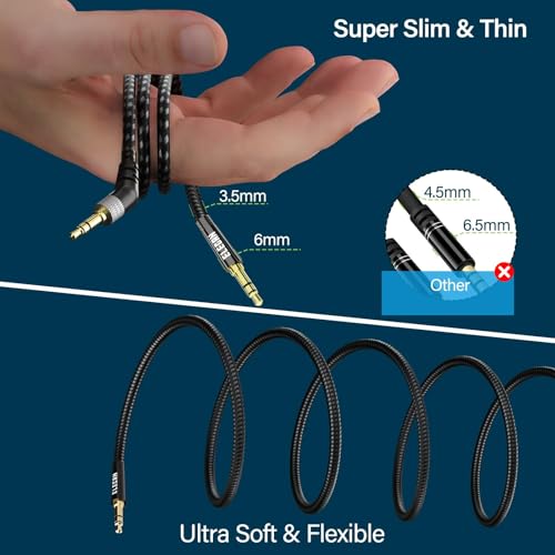 135 Degree 3.5 mm to 2.5 mm Headphone Cable Wire AUX Cord 12 Ft-Angled Thin Audio Replacement Accessories for Bose 700 QuietComfort QC Noise Cancelling Headphones JBL Bluetooth Earphones - size: 12FT