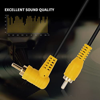 Duttek 90 Degree RCA Video Extension Cable - 6in/15cm, Right Angle RCA Male to Male, 2 Pack with 24K Gold-Plated Connectors for Amplifiers, Home Theater and DVD - size: 6in/15cm, style: 90 Degree RCA Male to Male