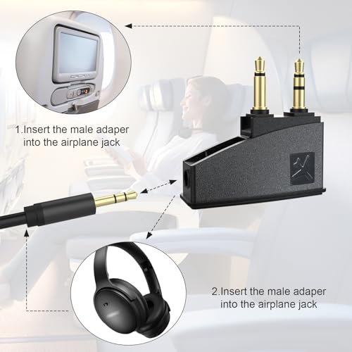 QC45 Airplane Headphone Adapter Compatible with Bose 700 QuietComfort 2 QC3 QC15 QC20 QC25 QC35 QC35ii NC700 SoundLink SoundLinkII AE2 AE2i AE2W Headphones, 3.5mm Gold-Plated Tip (2 Pack)