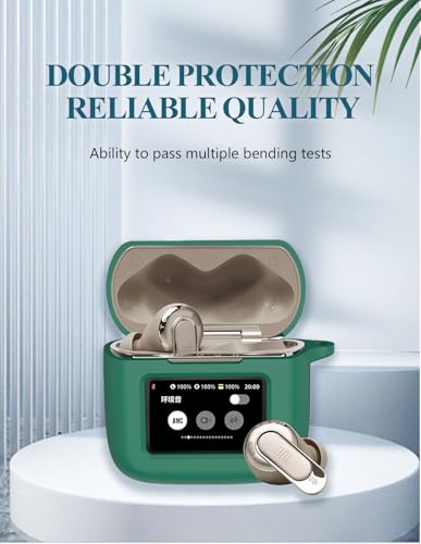 Case for JBL Tour Pro 3 - True Wireless Noise Cancelling Earbuds, WUNIAK Soft Silicone Protective Portable Scratch Shock Resistant with 2pack Screen Protector &Cleaner Kit & Carabiner & Lanyard，Green - color: GREEN