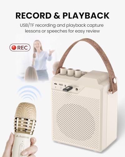 Avantree VoxAmp Duo - Portable Wireless Voice Amplifier Microphone | & Speaker Set for Classroom, Small Events & Parties, USB Recording & Playback, 30W Clear Voice & Rich Sound, 14H Battery
