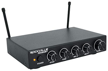 Rockville RKI65BT Dual UHF Wireless Microphones Karaoke Interface, Bluetooth Connectivity, Adjustable Echo, 8 Switchable Frequencies, Perfect for Home Karaoke and Parties | 2 UHF Mics, 8 Frequencies, 200 Ft Range, Optical/Coax/Aux Inputs, 1/4" Mix Output,