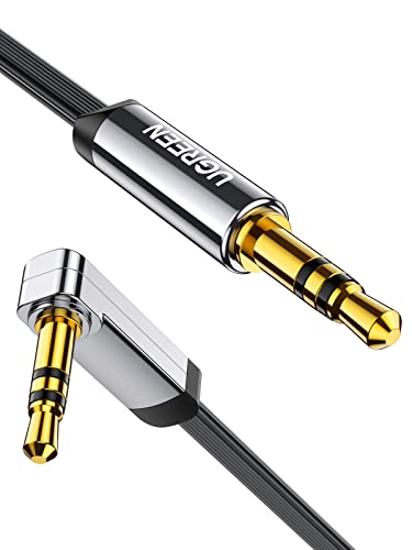 UGREEN 3.5mm Audio Cable, Stereo Aux Cord, 90 Degree Right Angle, 1.5FT | Male to Male, 24K Gold Plated, Compatible with Beats iPhone, iPod, iPad, Tablets, Speakers, Home Stereos, Speaker - size: 1.5FT
