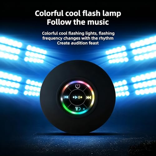Mini Bluetooth Shower Speaker Black, Silicone Suction Cup Portable Speaker with LED Lights, IPX4 Waterproof, Built in Mic, for Bathroom Kitchen Outdoors, Ideal Gifts (Black) - color: Black