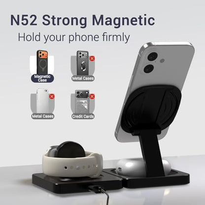 3 in 1 Wireless Charging Station for Apple Magsafe Charger Stand,Fast Magnetic Wireless Charger Station for iPhone 17 Air 16 15 14 13 12 Series,Airpods Pro,Apple Watch Ultra (Black) - color: Black