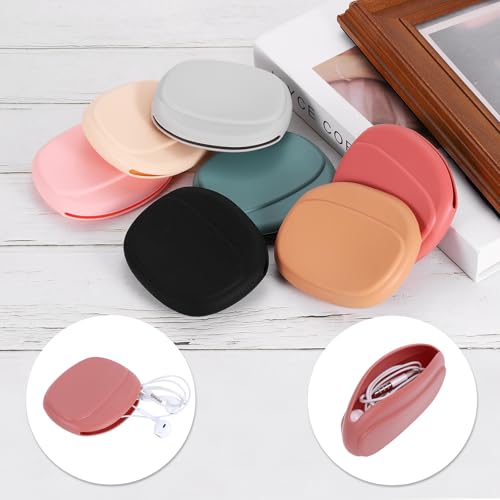 HARFINGTON Earbuds Cases, Wired Earphone Case Holder Organizer, Silicone Ear Buds Case Small for USB Cable, Earphones, Red - color: Red
