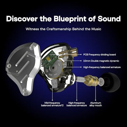 Linsoul KZ ZS10 Pro, 4BA+1DD 5 Driver in Ear Monitor, HiFi Wired Earbuds, Gaming Earbuds, Hybrid IEM Earphones with Stainless Steel Faceplate, Detachable Cable for Musician(Without Mic, Dark Black) - color: Dark Black, style: Without Mic
