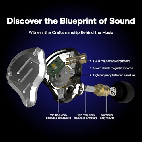 Linsoul KZ ZS10 Pro, 4BA+1DD 5 Driver in Ear Monitor, HiFi Wired Earbuds, Gaming Earbuds, Hybrid IEM Earphones with Stainless Steel Faceplate, Detachable Cable for Musician(with Mic, Dark Black) - color: Dark Black, style: With Mic