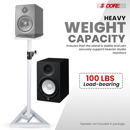 5 Core Speaker Stand Pair Heavy Duty Adjustable Telescoping Height 59.5" Triangle Base DJ PA Stands Mount 100Lb Capacity - SS TRI Base 64 WH