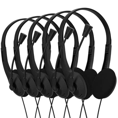Maeline Stereo Headsets with Microphone, On-Ear Wired Headphones 3.5mm Jack Stereo Computer Headphones with Mic for Office, Meetings, PC, Laptop, Call Center Skype - 5 Pack - Black