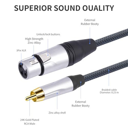 1FT RCA Male to 3Pin XLR Female Audio Cable,Balance XLR Female to RCA Unbalanced Mixer Amplifier Audio Cable,24K Gold-Plated Plug/Heavy-Duty zinc Alloy Shell/Braided Shielded Cable-2 Pack - color: RCA M To XLR F, size: 1FT