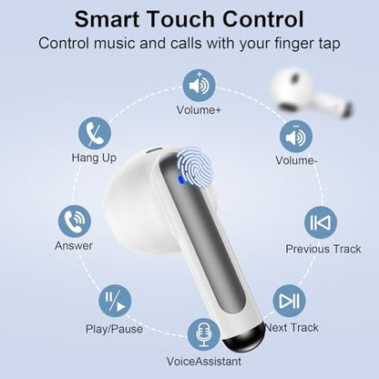 Wireless Earbuds Bluetooth Headphones in Ear Buds with Stereo Deep Bass | 60H Bluetooth Ear Buds with 4 ENC Noise Cancelling Mics, IP7 Waterproofing Earphones Hands-Free Calls Dual LED Display
