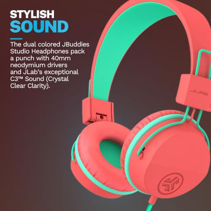 JLab JBuddies Studio on-Ear Kids Wired Headphones with mic, Volume Limiter, Foldable, Adjustable, Each - color: Peach, size: Headphones