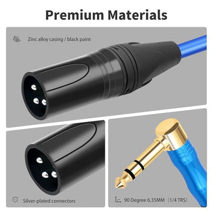 XLR to 1/4 Microphone Cable 90 Degrees 6.35MM Male TRS to XLR 3 Pin Male Audio Cable 1FT (30cm) for Electric Guitar Mixer 2PCS
