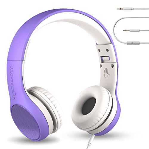 LilGadgets Connect+ Style On-Ear Kids Headphones with Microphone - SharePort Technology, SoftTouch Padding, Detachable Cable, Volume Limiting, Durable & Adjustable - Purple - color: Purple