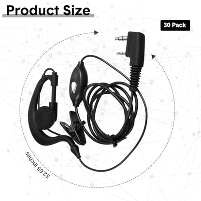 30 Pcs Walkie Talkie Earpiece with Mic 2 Pin Two Way Radio Ear Piece Microphone Earbud Bulk Single Wire Earhook Headset Compatible with Baofeng UV-5R BF-888S Arcshell Retevis H-777 RT21 RT22