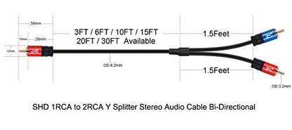 SHD RCA to 2RCA Subwoofer Cable Audio Cable 2RCA to 1RCA Bi-Directional RCA Y Adapter Premium Sound Quality Dual Shielded with Gold Plated Connectors-3Feet - size: 3Feet