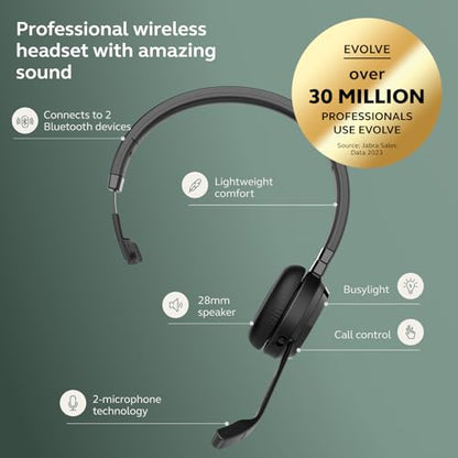 Jabra Evolve 65 TE (Third Edition) Wireless Single-Ear Headphones w/Charging Stand - Noise-Canceling Mic, 16 hrs Battery Life, Dual Connectivity, MS Teams Certified, Supports Other Platforms, Black