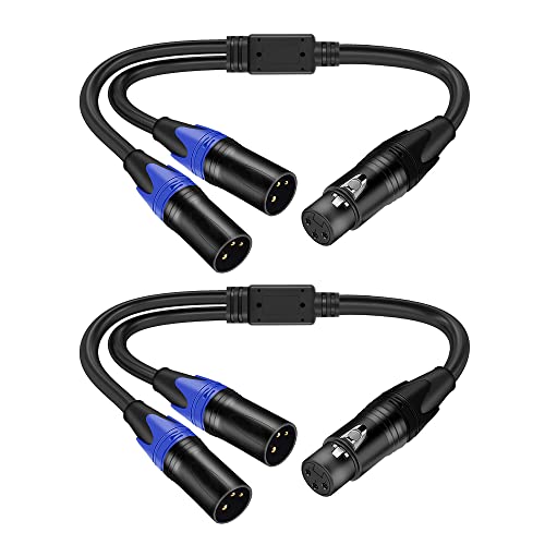 LanSenSu XLR Female to 2 XLR Male Patch Y Cable, Balanced Microphone Splitter Cord, Audio Adaptor, 11.8 Inches (2Pack) - size: 0.983ft-2pack