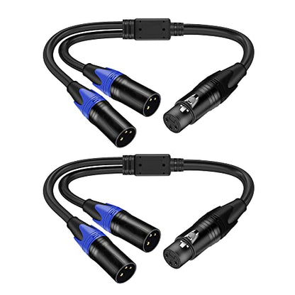 LanSenSu XLR Female to 2 XLR Male Patch Y Cable, Balanced Microphone Splitter Cord, Audio Adaptor, 11.8 Inches (2Pack) - size: 0.983ft-2pack
