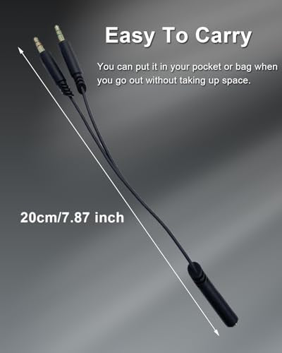 3.5mm Female to Dual 3.5mm Male Headphone Splitter for Computer | Headphone Mic Audio Y Splitter Cable, Headset Smartphone to Dual Jack PC Laptop Adapter, Black