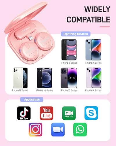 MAONO Wireless-Lavalier-Microphone for iPhone iPad, Wireless Lapel Mic with 48KHz/16Bit, Noise Cancellation, 328ft Range, 18H Battery for TikTok, YouTube, Vlogging, Video Recording, Streaming (Pink)