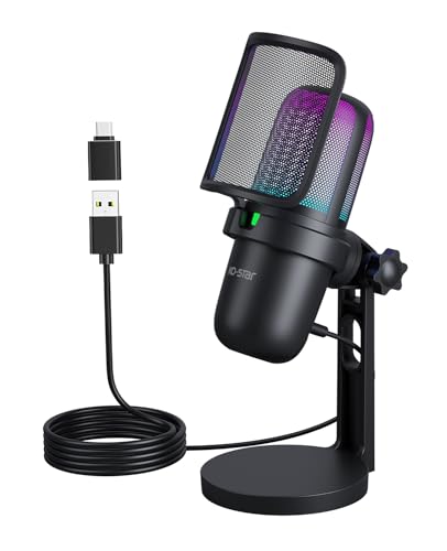 USB Streaming Gaming Microphone, PC Condenser Desktop Mic for Video, Home use, YouTube, with RGB Control, Gain Knob, 3.5mm Headphone Jack, Shock Mount, on Computer/PS5 - (Black) - color: Black