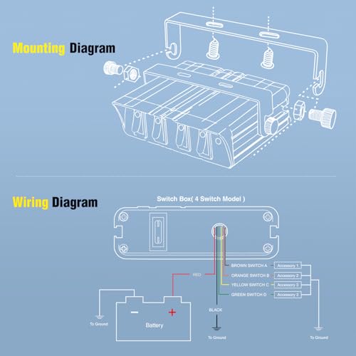 Nilight 4 Gang Rocker Switch Box Waterproof 40Amp Max | SPST Toggle Panel Blue LED 12V 24V 20A for Automotive Cars Vehicles Boats RVs Campers SUVs - color: Blue 4 Gang Switch Box