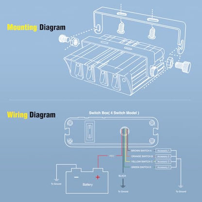 Nilight 4 Gang Rocker Switch Box Waterproof 40Amp Max | SPST Toggle Panel Blue LED 12V 24V 20A for Automotive Cars Vehicles Boats RVs Campers SUVs - color: Blue 4 Gang Switch Box