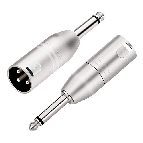 Tisino 1/4" TS Mono to XLR Adapter, Unbalanced Quarter Inch 6.35mm Male to XLR Male Adapters - 2 Pack - color: 1/4" TS to XLRM