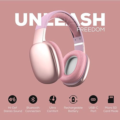 Gabba Goods Wireless Over Ear Bluetooth Headphones with Microphone - Wireless Headset -Noise Reduction - Bluetooth, Wired,Built in Micro SD for Travel, Home, Work TV,PC,Gaming,Cellphone (Pink) - color: Pink
