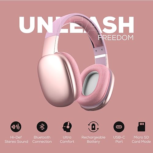 Gabba Goods Wireless Over Ear Bluetooth Headphones with Microphone - Wireless Headset -Noise Reduction - Bluetooth, Wired,Built in Micro SD for Travel, Home, Work TV,PC,Gaming,Cellphone (Pink) - color: Pink