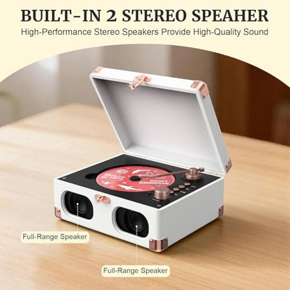 RetroAudio CD Player with Speakers Retro Portable CD Players for Home Music Player with Remote Control,V5.4 Bluetooth in&Out Desktop Suitcase CD Player with AUX in, Headphone Jack,USB Playback，White - color: White