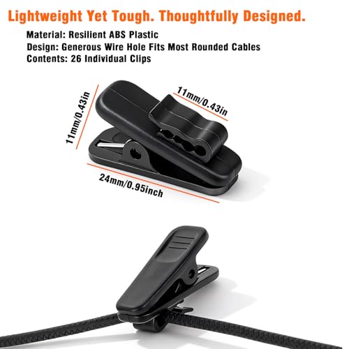 26 Pack Headphone Cable Clips, Anti-Slip Wire Holder for Earphone, Microphone, Earbud Cords - Clip to Shirt, Collar for Tangle-Free Music & Calls During Exercise, Work, Office
