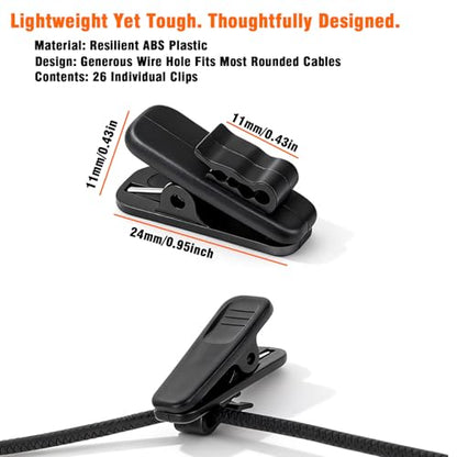 26 Pack Headphone Cable Clips, Anti-Slip Wire Holder for Earphone, Microphone, Earbud Cords - Clip to Shirt, Collar for Tangle-Free Music & Calls During Exercise, Work, Office