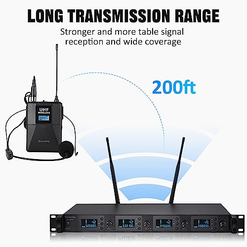 Wireless Microphone System 4 Channel UHF 4 Lavalier Lapel Headset Mics for Karaoke Church Speaking Conference Meeting Party, 4x25 Adjustable Frequency (4 Bodypack) - size: 4 Bodypack