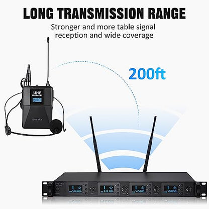 Wireless Microphone System 4 Channel UHF 4 Lavalier Lapel Headset Mics for Karaoke Church Speaking Conference Meeting Party, 4x25 Adjustable Frequency (4 Bodypack) - size: 4 Bodypack